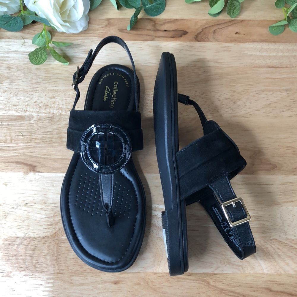 Clarks Reyna Glam Slingback Thong Sandals Black, 6.5M - Picture 3 of 6